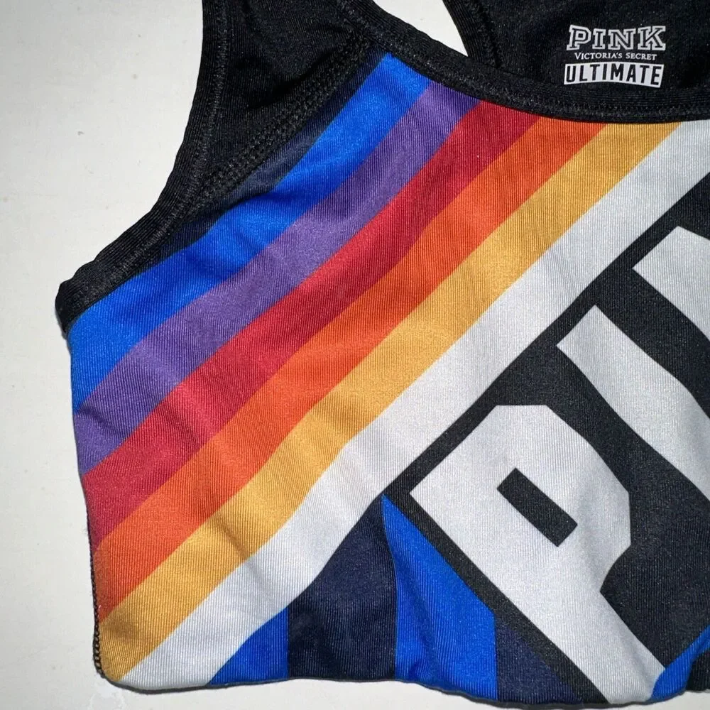 Victoria's Secret PINK Ultimate Rainbow 86 White Back Racerback Sport Bra SizeXS